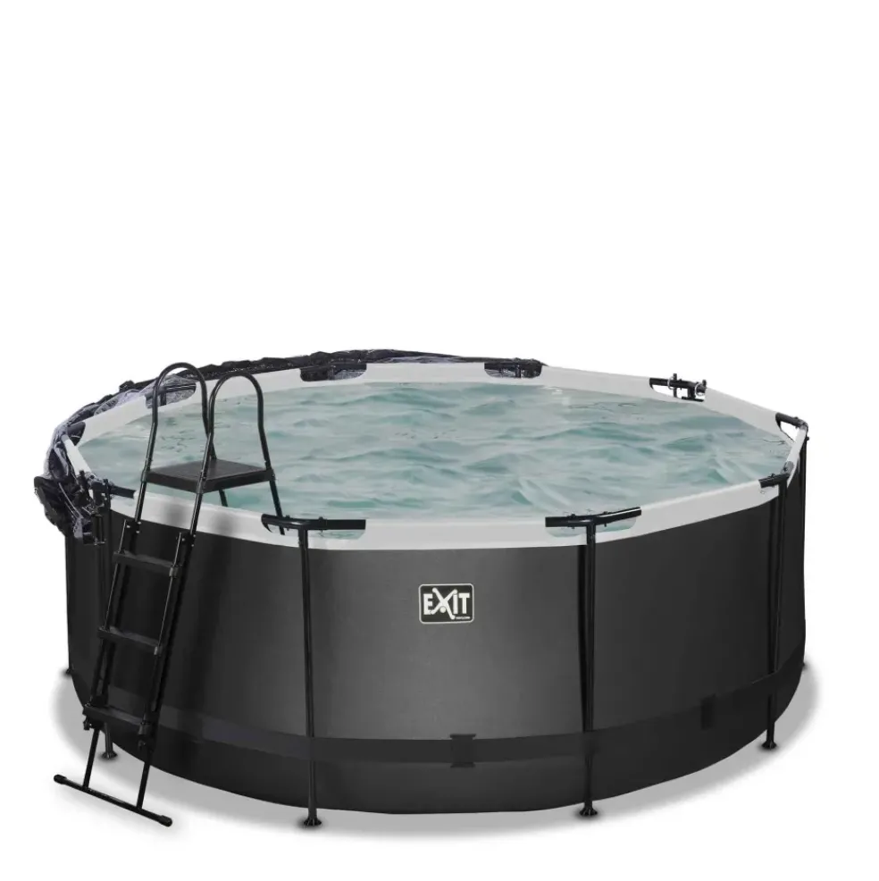 Piscine ronde grise 360x122cm + dôme et pompe filtrante sable EXIT