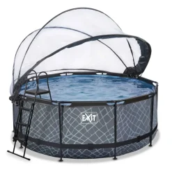 Piscine ronde grise 360x122cm + dôme et pompe filtrante sable EXIT