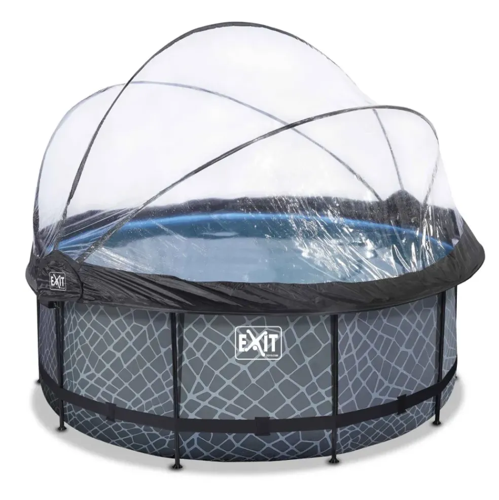Piscine ronde grise 360x122cm + dôme et pompe filtrante sable EXIT