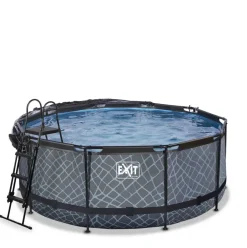 Piscine ronde grise 360x122cm + dôme et pompe filtrante sable EXIT