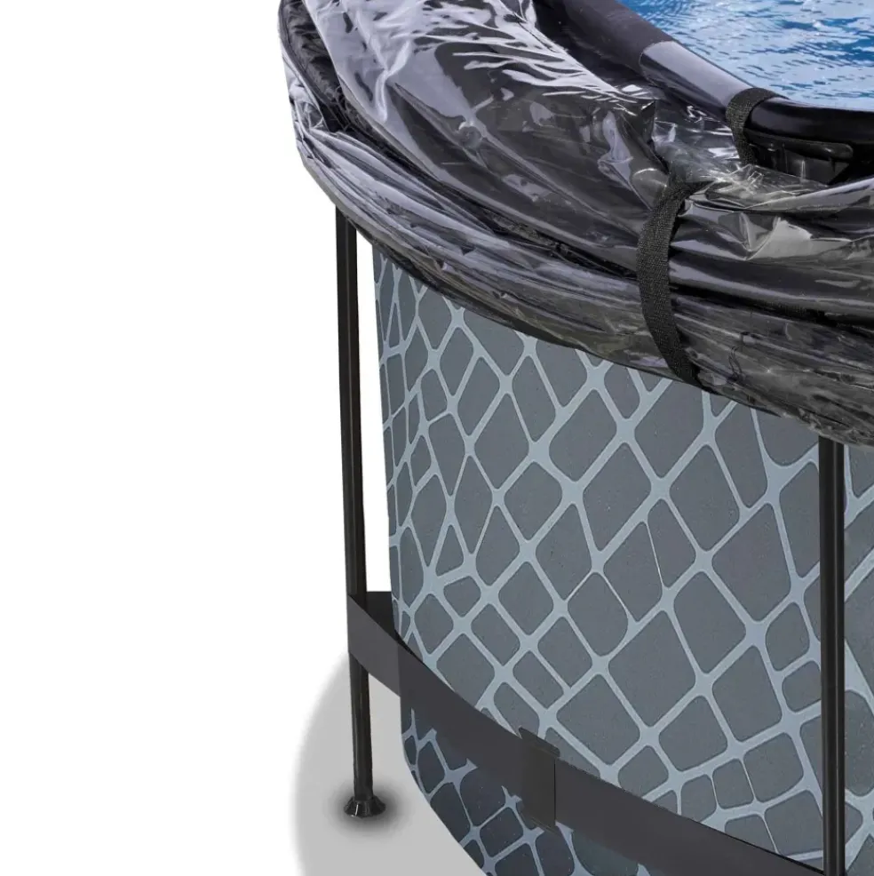 Piscine ronde grise 360x122cm + dôme et pompe filtrante sable EXIT