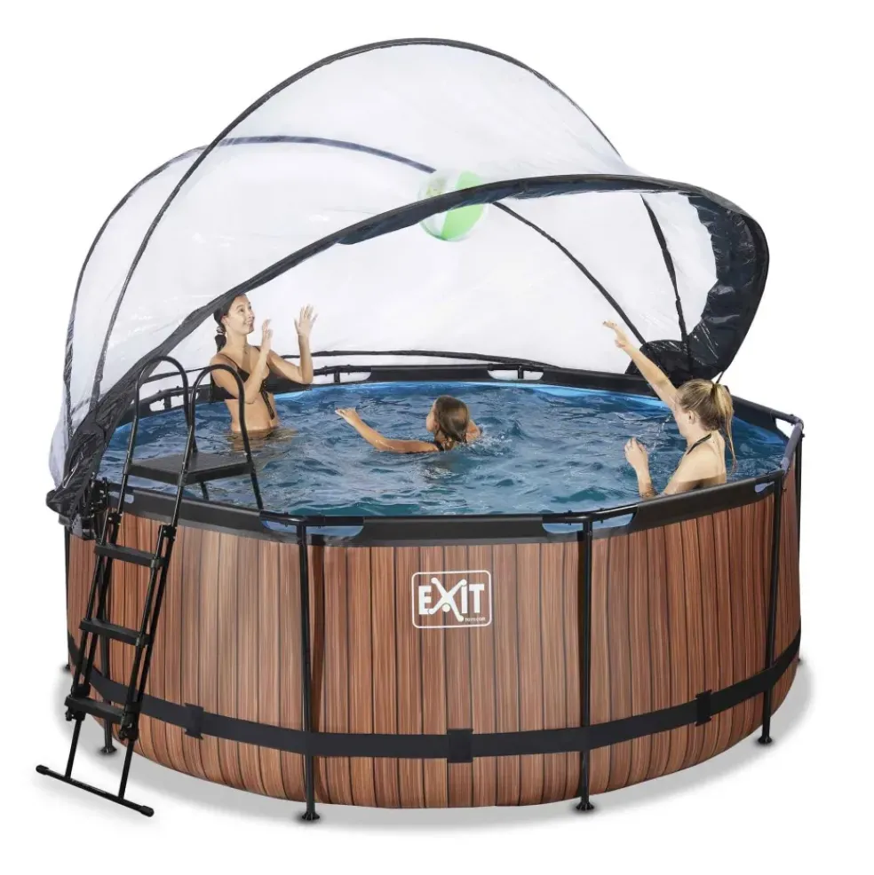 Piscine ronde grise 360x122cm + dôme et pompe filtrante sable EXIT