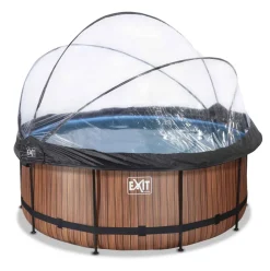 Piscine ronde grise 360x122cm + dôme et pompe filtrante sable EXIT