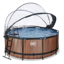 Piscine ronde grise 360x122cm + dôme et pompe filtrante sable EXIT