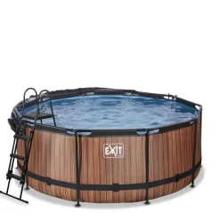 Piscine ronde grise 360x122cm + dôme et pompe filtrante sable EXIT