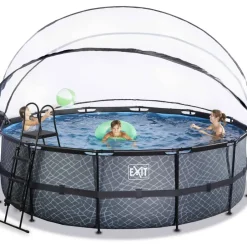 Piscine ronde grise 450x122cm + dôme et pompe filtrante sable EXIT