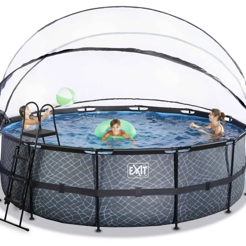 Piscine ronde grise 450x122cm + dôme et pompe filtrante sable EXIT