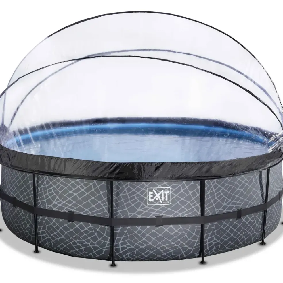 Piscine ronde grise 450x122cm + dôme et pompe filtrante sable EXIT