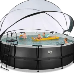 Piscine ronde grise 450x122cm + dôme et pompe filtrante sable EXIT