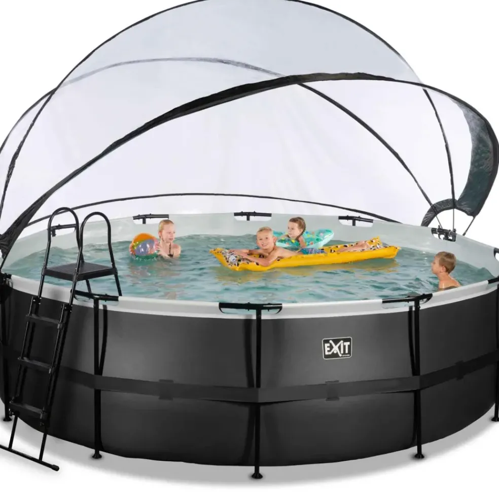 Piscine ronde grise 450x122cm + dôme et pompe filtrante sable EXIT