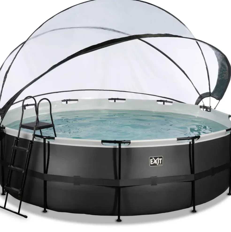Piscine ronde grise 450x122cm + dôme et pompe filtrante sable EXIT