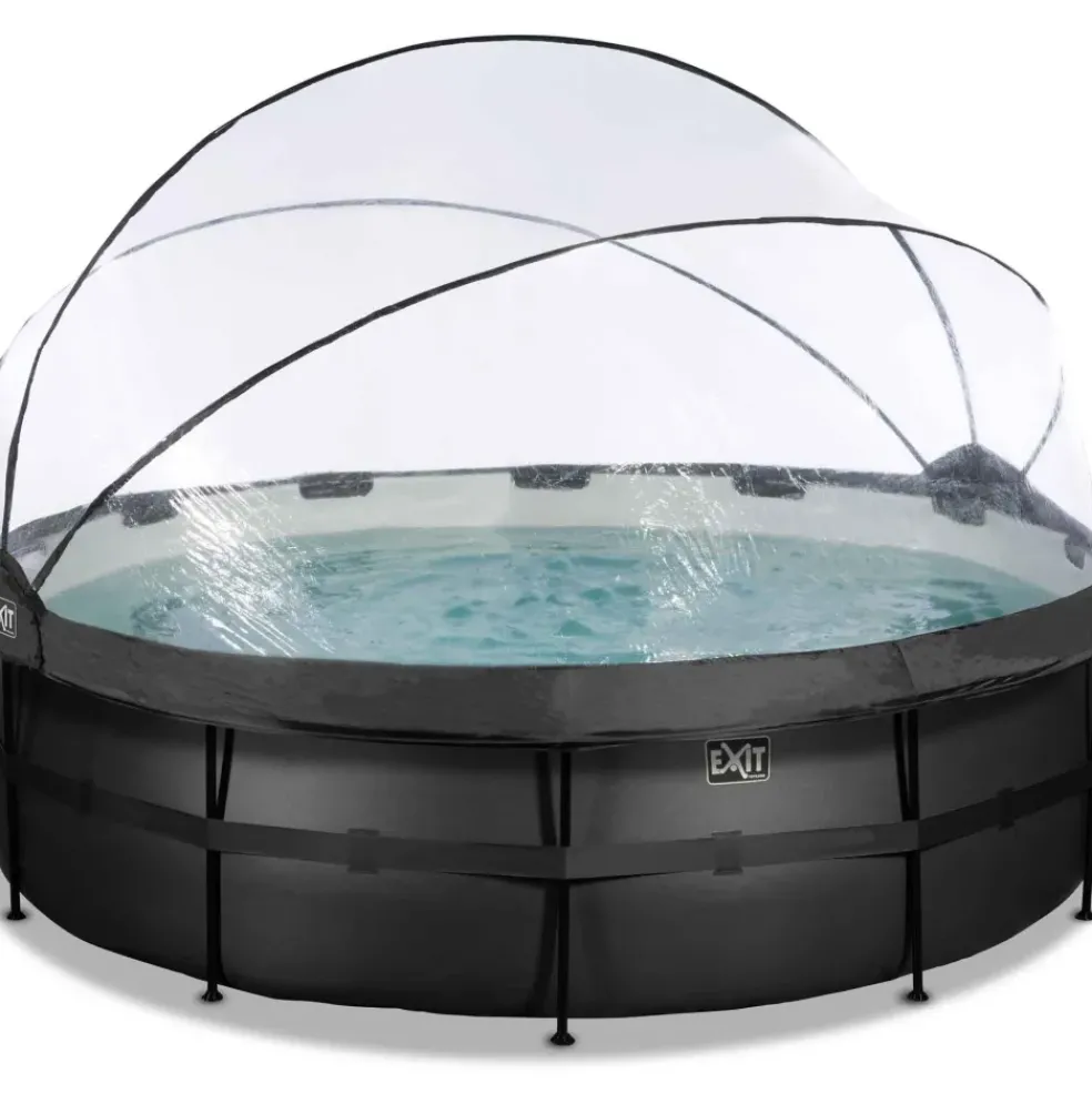 Piscine ronde grise 450x122cm + dôme et pompe filtrante sable EXIT