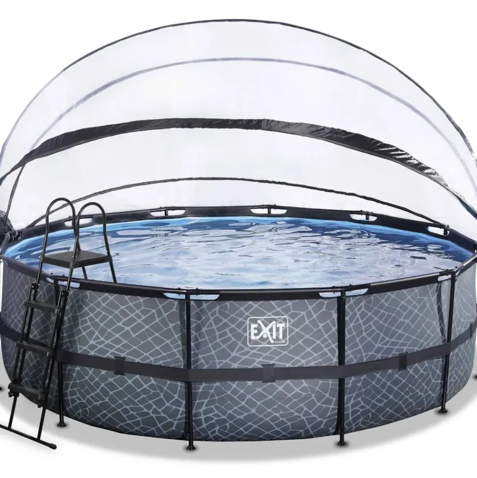 Piscine ronde grise 450x122cm + dôme et pompe filtrante sable EXIT
