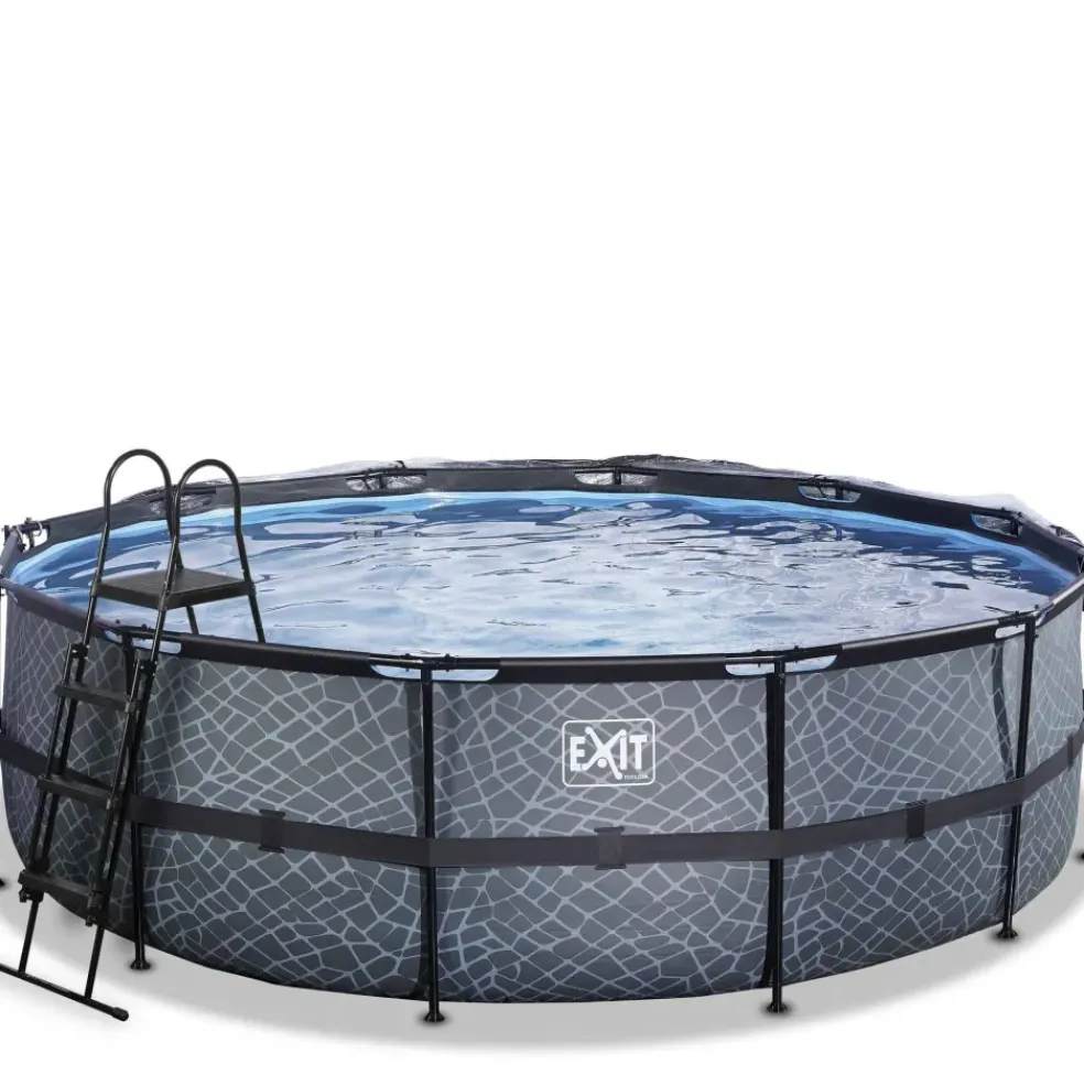 Piscine ronde grise 450x122cm + dôme et pompe filtrante sable EXIT