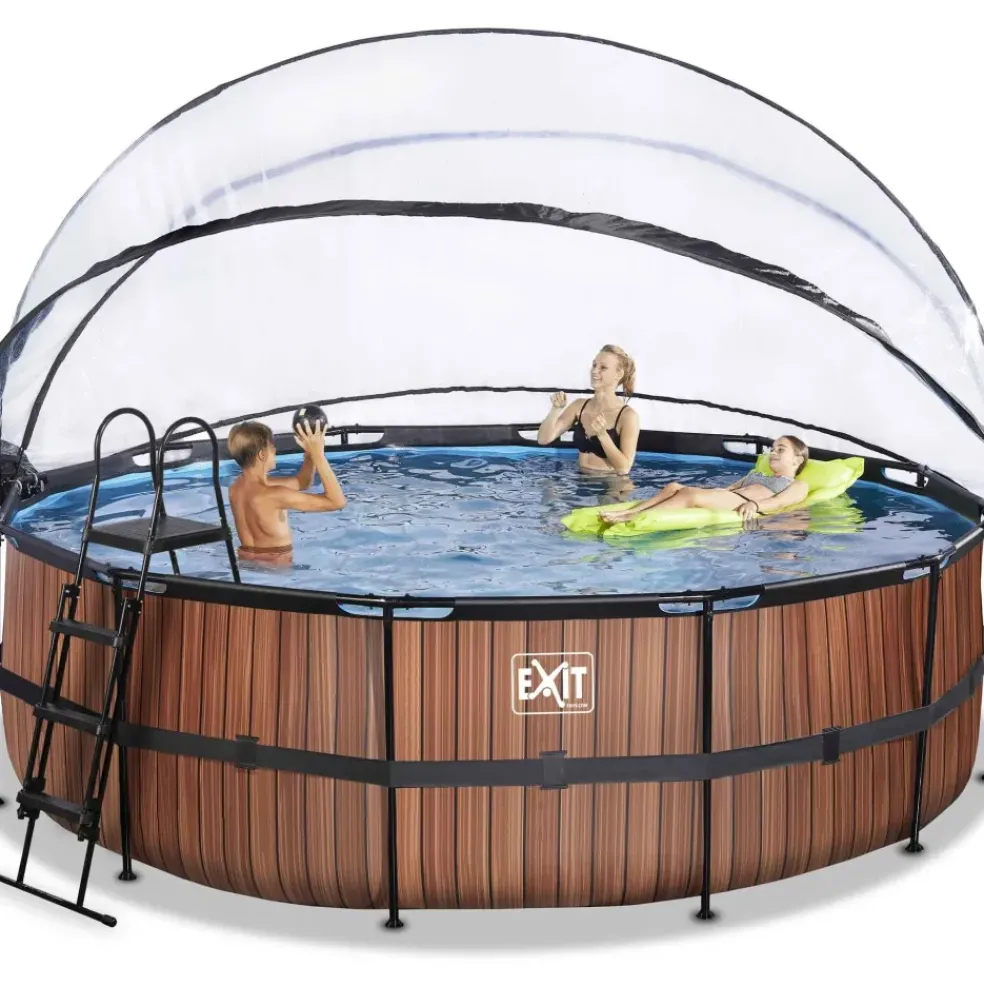 Piscine ronde grise 450x122cm + dôme et pompe filtrante sable EXIT