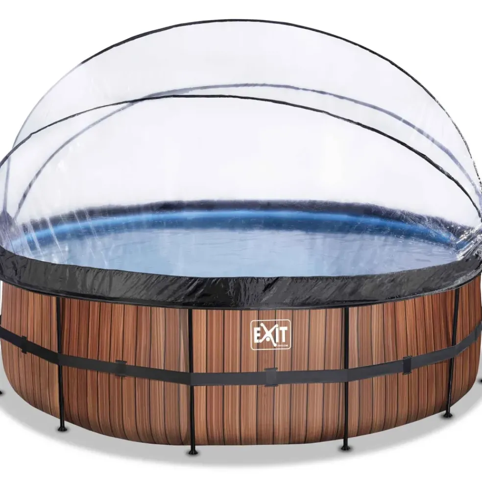 Piscine ronde grise 450x122cm + dôme et pompe filtrante sable EXIT