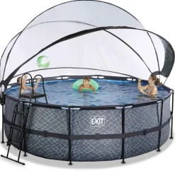 Piscine ronde grise 427x122cm + dôme et pompe filtrante sable EXIT