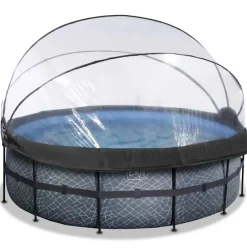Piscine ronde grise 427x122cm + dôme et pompe filtrante sable EXIT
