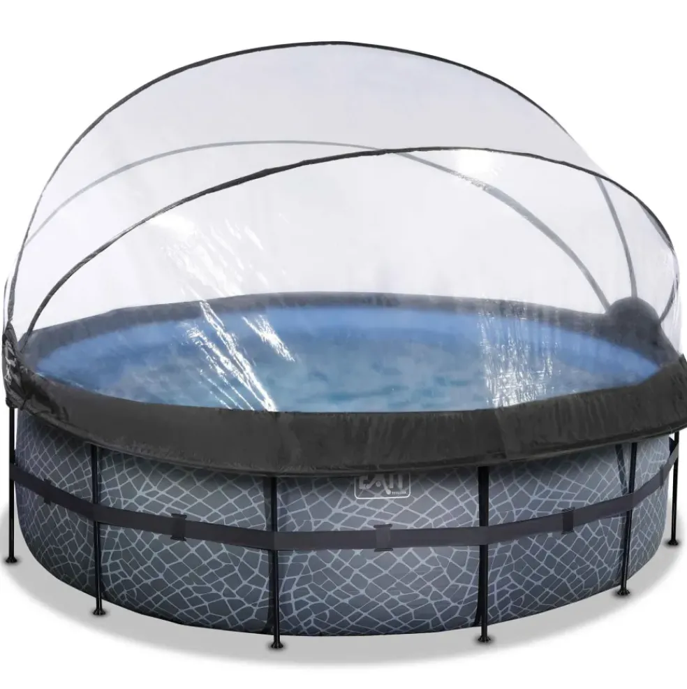 Piscine ronde grise 427x122cm + dôme et pompe filtrante sable EXIT