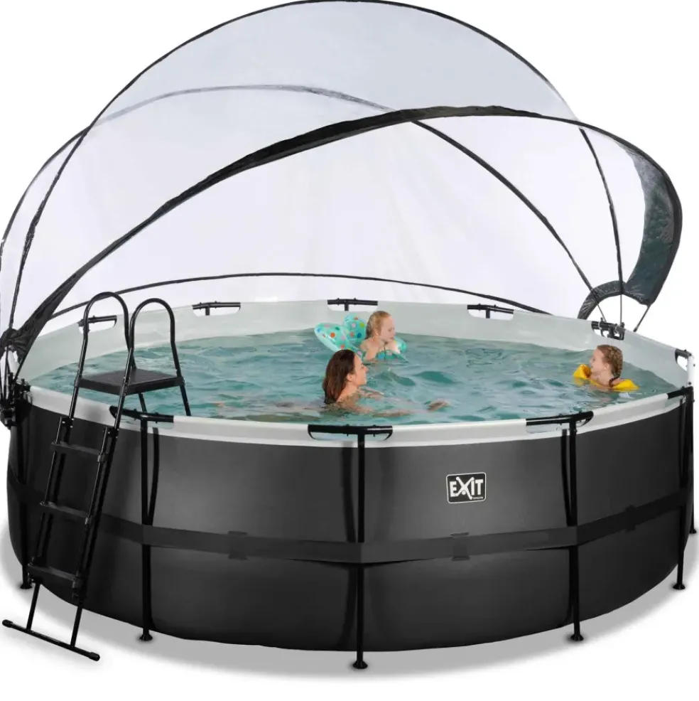 Piscine ronde grise 427x122cm + dôme et pompe filtrante sable EXIT