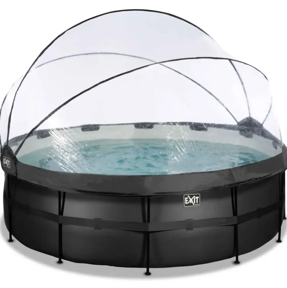 Piscine ronde grise 427x122cm + dôme et pompe filtrante sable EXIT