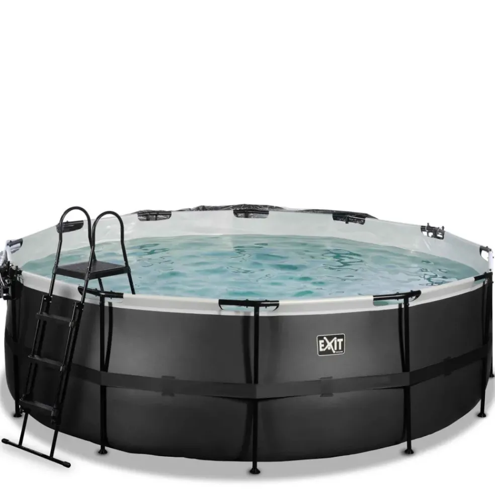 Piscine ronde grise 427x122cm + dôme et pompe filtrante sable EXIT