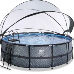 Piscine ronde grise 427x122cm + dôme et pompe filtrante sable EXIT
