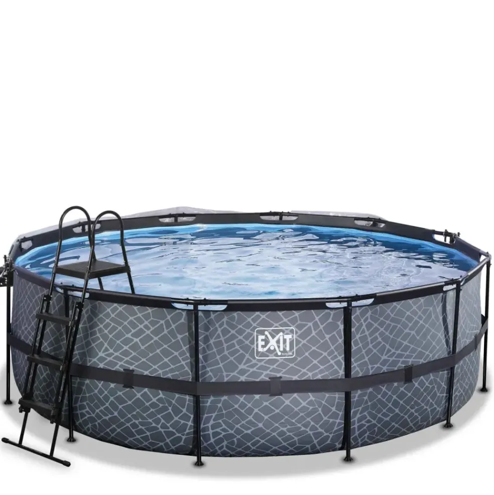 Piscine ronde grise 427x122cm + dôme et pompe filtrante sable EXIT