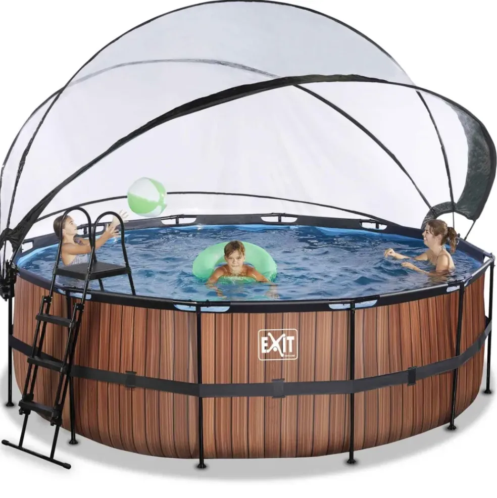 Piscine ronde grise 427x122cm + dôme et pompe filtrante sable EXIT