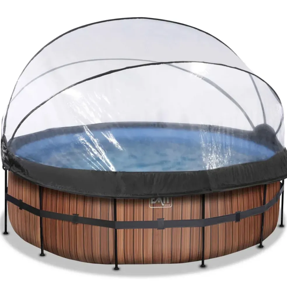 Piscine ronde grise 427x122cm + dôme et pompe filtrante sable EXIT