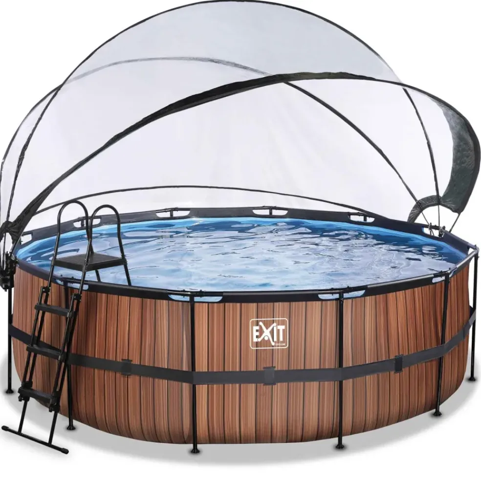 Piscine ronde grise 427x122cm + dôme et pompe filtrante sable EXIT