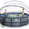 Piscine ronde grise 488x122cm avec dôme et pompe filtrante sable EXIT