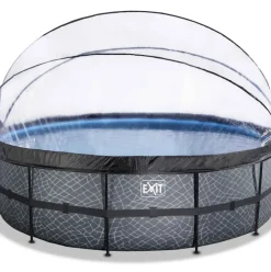 Piscine ronde grise 488x122cm avec dôme et pompe filtrante sable EXIT