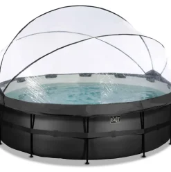 Piscine ronde grise 488x122cm avec dôme et pompe filtrante sable EXIT