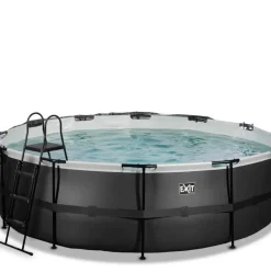 Piscine ronde grise 488x122cm avec dôme et pompe filtrante sable EXIT