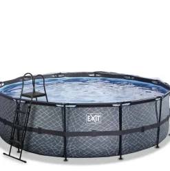 Piscine ronde grise 488x122cm avec dôme et pompe filtrante sable EXIT