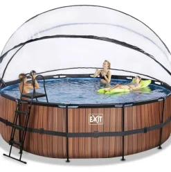 Piscine ronde grise 488x122cm avec dôme et pompe filtrante sable EXIT