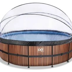 Piscine ronde grise 488x122cm avec dôme et pompe filtrante sable EXIT