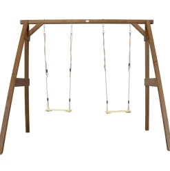 Portique double : 2 balançoires, en bois, gris/blanc Axi