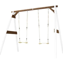 Portique double : 2 balançoires, en bois, gris/blanc Axi