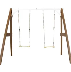 Portique double : 2 balançoires, en bois, gris/blanc Axi