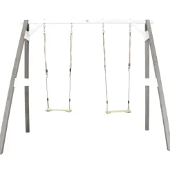 Portique double : 2 balançoires, en bois, gris/blanc Axi