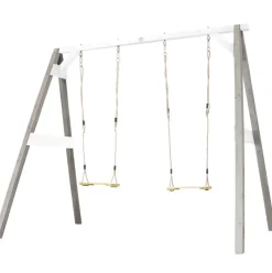 Portique double : 2 balançoires, en bois, gris/blanc Axi