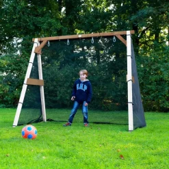 Portique en bois 2 balançoires et filet de but de foot 4-en-1 SportsFun AXI