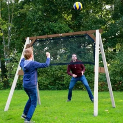 Portique en bois 2 balançoires et filet de but de foot 4-en-1 SportsFun AXI
