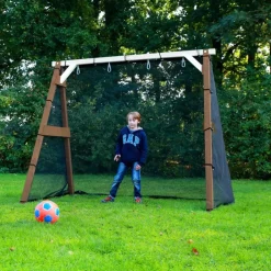 Portique en bois 2 balançoires et filet de but de foot 4-en-1 SportsFun AXI