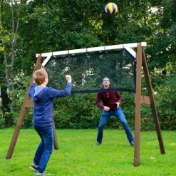 Portique en bois 2 balançoires et filet de but de foot 4-en-1 SportsFun AXI