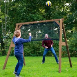 Portique en bois 2 balançoires et filet de but de foot 4-en-1 SportsFun AXI