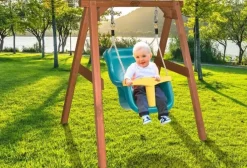 Portique en bois brun - balançoire bébé Axi