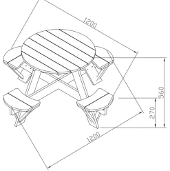Table pique-nique round en bois UFO arc-en-ciel d’Axi